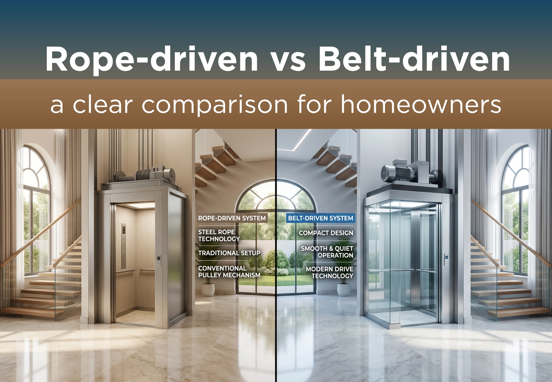 Rope-Driven vs Belt-Driven Elevators: A Clear Comparison for Homeowners